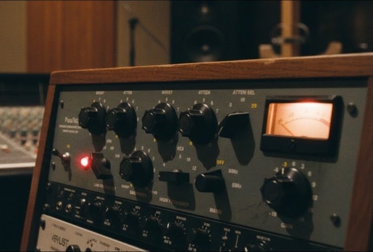Waves PuigTec EQP-1A EQ analogue modelled vintage equaliser as a 19" unit in-situ in a studio rack, close crop