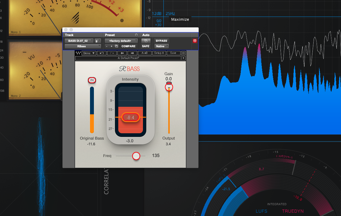 Waves' RBass Plugin seen in action with metering plugins visible in background