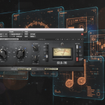 An image of the Waves CLA-76 Compressor / Limiter Plugin - seen here overlaid on an audio-inspired abstract background